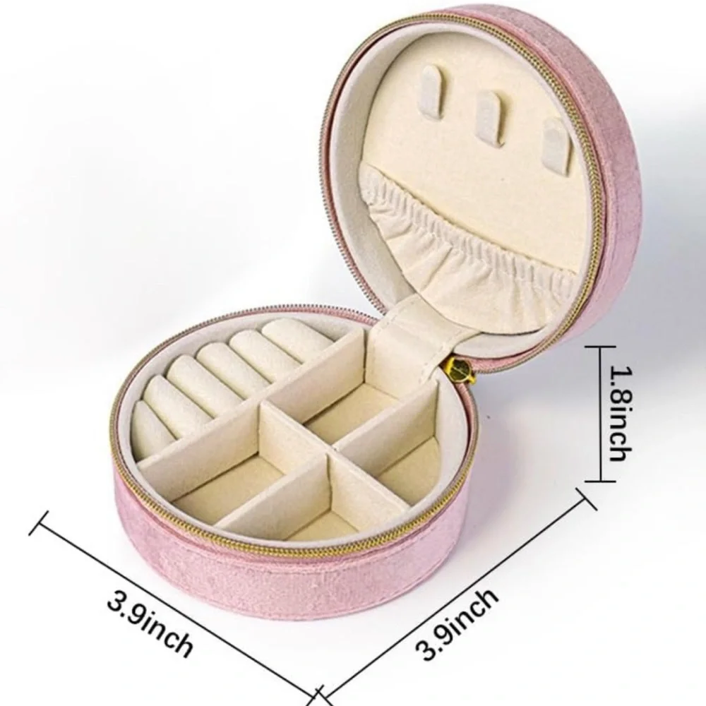 💞 New Round Pink Travel Jewelry Box Organizing Case
